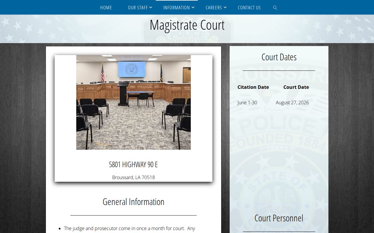 Broussard criminal history Magistrate Court information