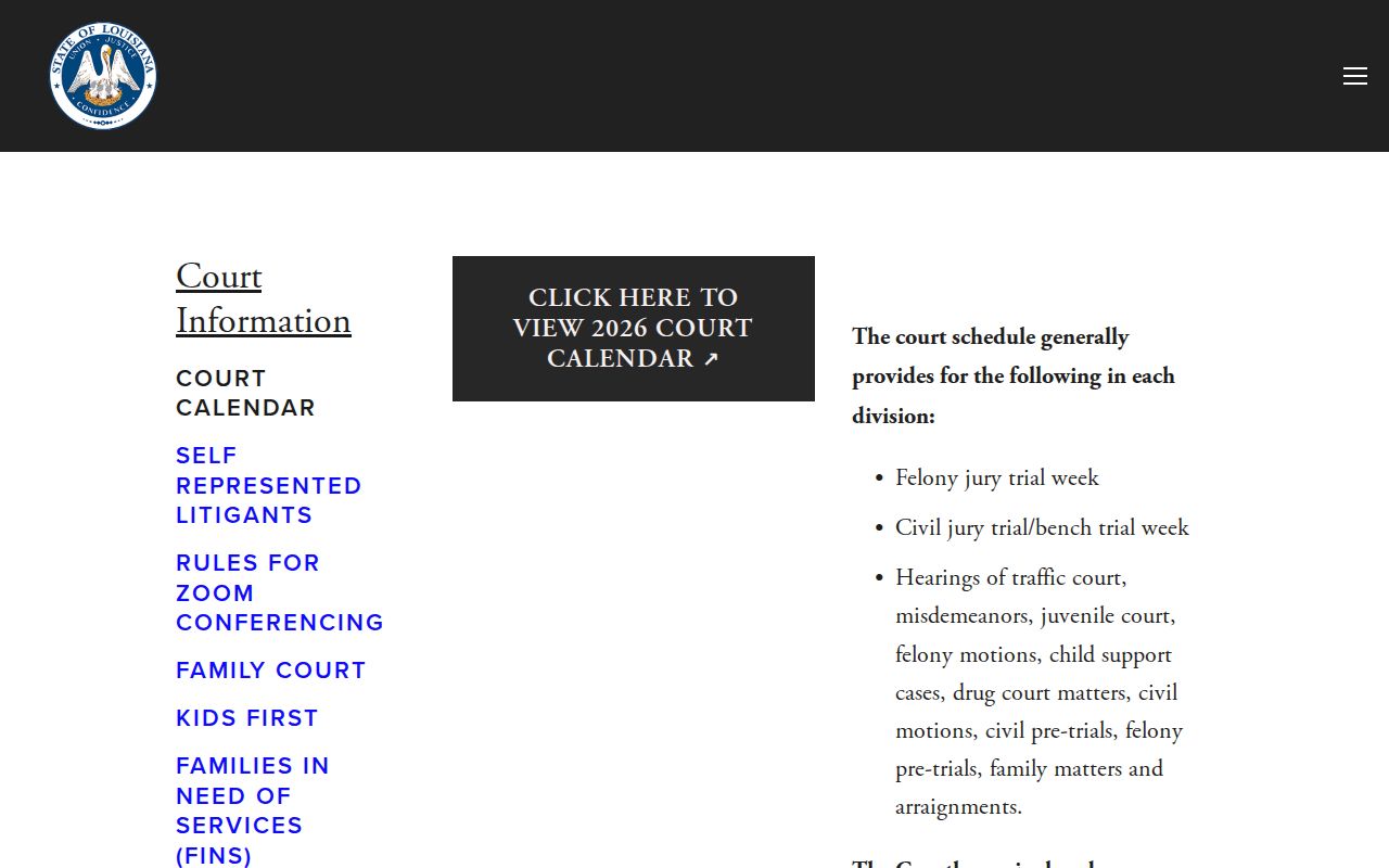 Lafayette Parish criminal court case calendar