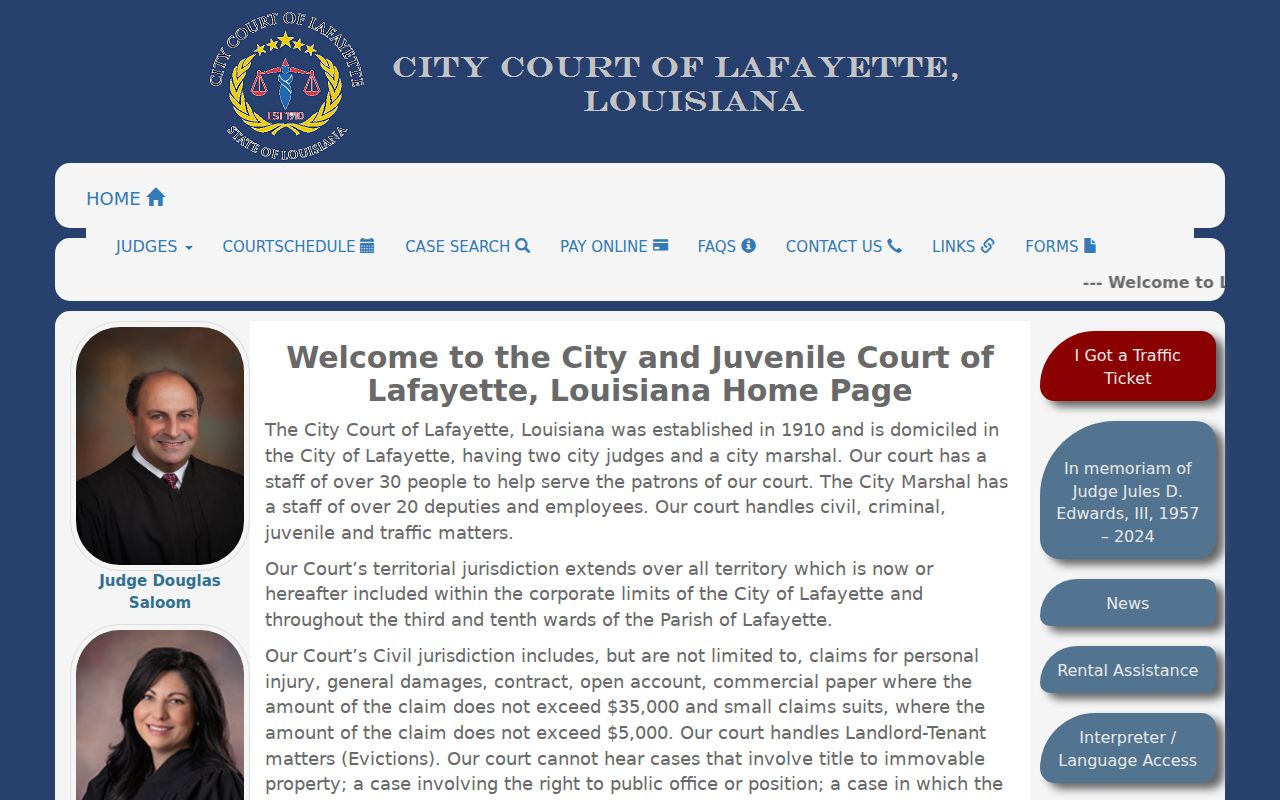 Lafayette criminal history City Court contact page