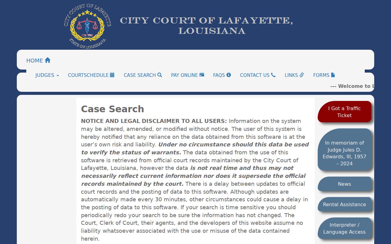 Lafayette criminal history City Court case search