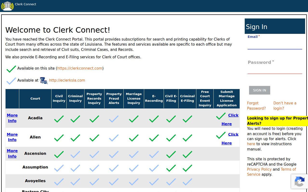 Lafayette Parish criminal history search through ClerkConnect